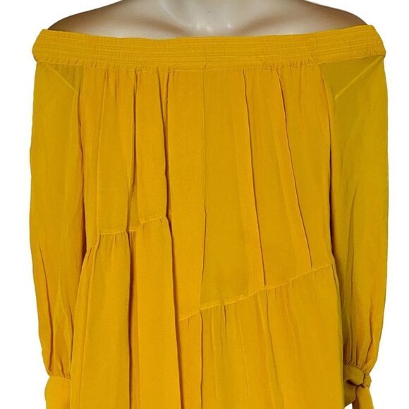 Derek Lam Saffron Yellow Silk Georgette Off Shoulder Midi Dress Sz 2 - Picture 7 of 11